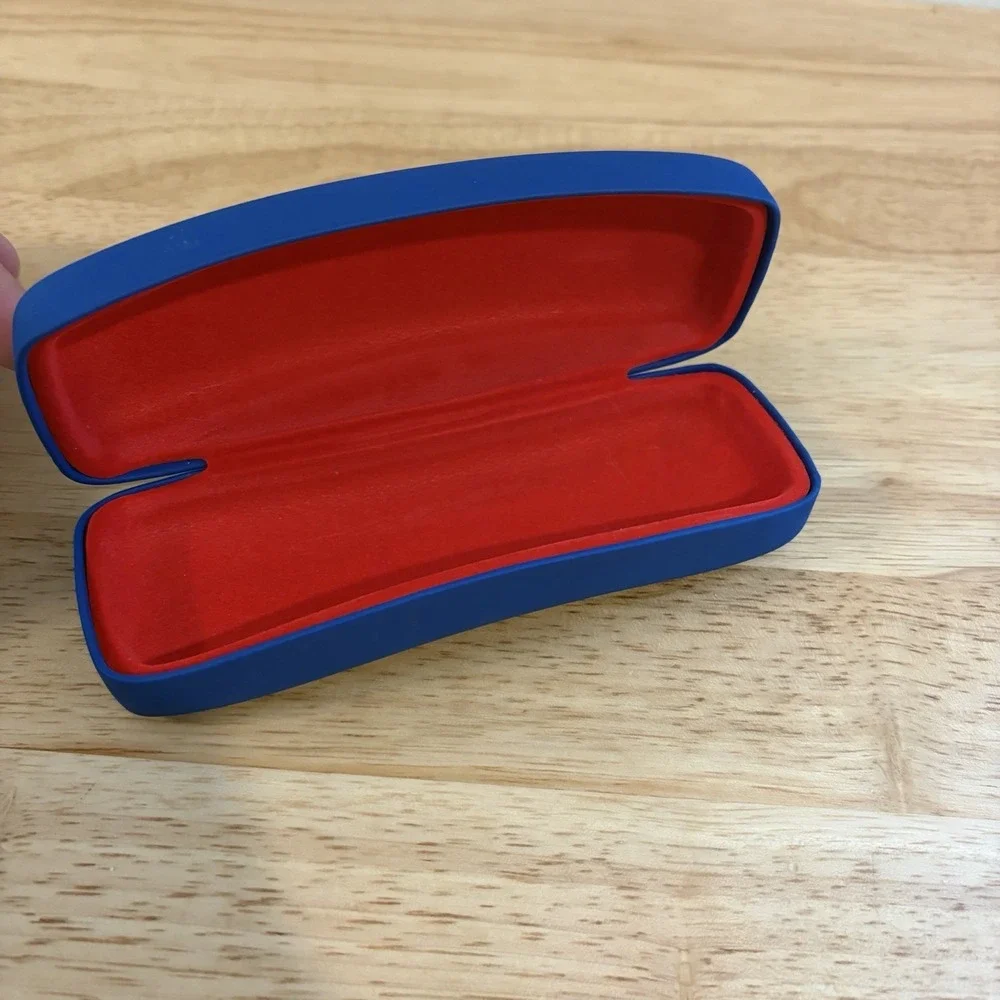 Ray-Ban Blue Eyeglass Hard Case Glasses Case Hinged Clamshell Red Felt Lined